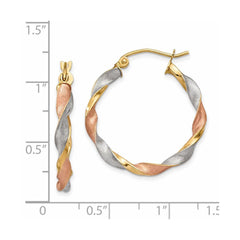 14ky White & Rose Rhodium Satin Twisted Hoop Earrings