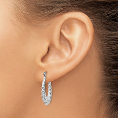 14k White Gold Polished and Textured Oval Hoop Earrings - 2