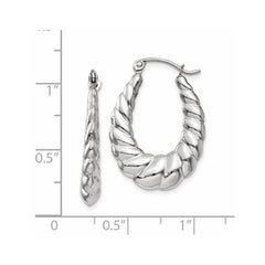 14k White Gold Polished and Textured Oval Hoop Earrings - 2