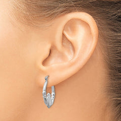 14k White Gold Satin and Diamond-cut Claddagh Hoop Earrings - 2