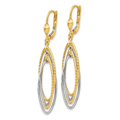 14K Two-Tone Textured and Polished Dangle Leverback Earrings - 2