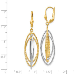 14K Two-Tone Textured and Polished Dangle Leverback Earrings - 2