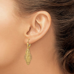 14K Gold Textured and Polished Dangle Leverback Earrings - 2