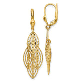 14K Gold Textured and Polished Dangle Leverback Earrings - 2
