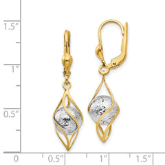 14K Two-tone Polished Diamond-cut Dangle Leverback Earrings