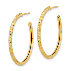 14k 2x25mm Polished Diamond-cut Round Hoop Post Earrings