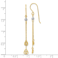 14k Two-tone Polished D/C Love Knot Dangle Shepherd Hook Earrings
