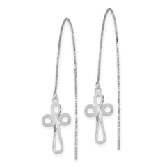 14K White Gold Polished D/C Box Chain w/Cross Threader Earrings
