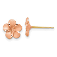 14k Rose Rhodium Diamond-cut Plumeria with Yellow Gold Post Earrings