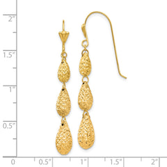 14k Puff Diamond-cut Teardrop Dangle Earrings