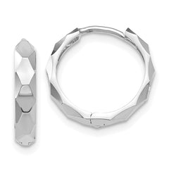 14k White Gold Diamond-cut Hoop Earrings - 11