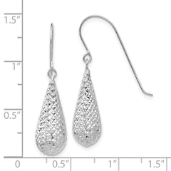 14K White Gold Diamond Cut Puff Tear Drop Dangle Earrings
