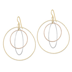 14k Tri-color Diamond Cut Graduated Circles Shepherd Hook Earrings