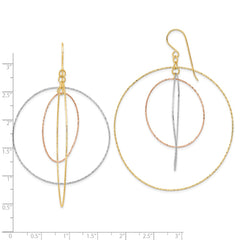 14k Tri-color Diamond Cut Graduated Circles Shepherd Hook Earrings