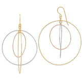 14k Tri-color Diamond Cut Graduated Circles Shepherd Hook Earrings