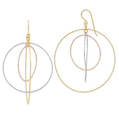 14k Tri-color Diamond Cut Graduated Circles Shepherd Hook Earrings