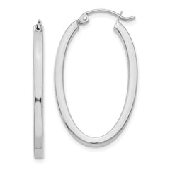 14k White Gold Oval Hoop Earrings - 2