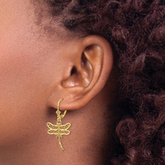 14k Dragonfly w/Filigree Wings Leverback Earrings
