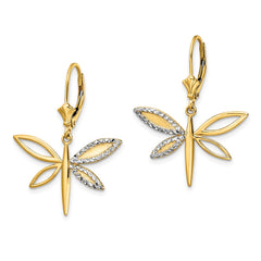14k & White Rhodium D/C Dragonfly Leverback Earrings - 2