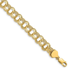 14k 9mm Solid Triple Link 7 inch Charm Bracelet