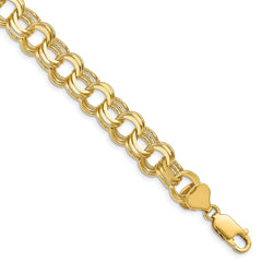14k 9.5mm Solid Triple Link 7 inch Charm Bracelet