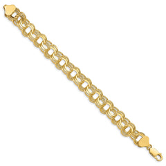 14k 11mm Solid Triple Link 8 inch Charm Bracelet