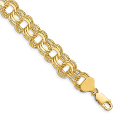14k 11mm Solid Triple Link 8 inch Charm Bracelet