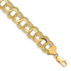 14k 12mm Solid Triple Link 7 inch Charm Bracelet