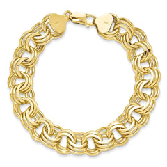 14k 14mm Solid Triple Link 8.5 inch Charm Bracelet