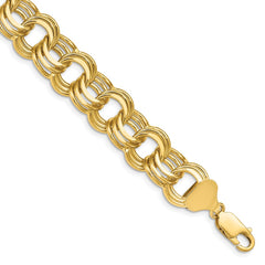 14k 14mm Solid Triple Link 7.5 inch Charm Bracelet