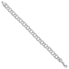 14k White Gold 7mm Solid Triple Link 7 inch Charm Bracelet - 2
