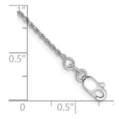 14K White Gold 9 inch 1.15mm Diamond-cut Machine Made Rope with Lobster Clasp Chain Anklet