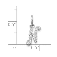 14KW White Gold Casted Script Letter N Initial Charm