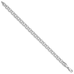 14k White Gold 6mm Solid Double Link 8 inch Charm Bracelet