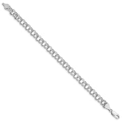 14k White Gold 7.5mm Solid Double Link 7 inch Charm Bracelet