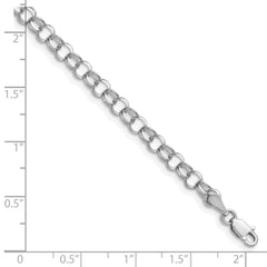 14k White Gold 4mm Solid Double Link 8 inch Charm Bracelet