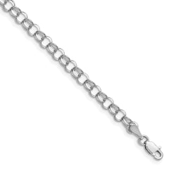 14k White Gold 4mm Solid Double Link 8 inch Charm Bracelet