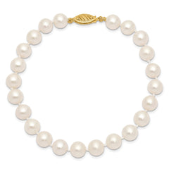 14k 7-8mm Near Round White Freshwater Cultured Pearl 8.25 inch Bracelet