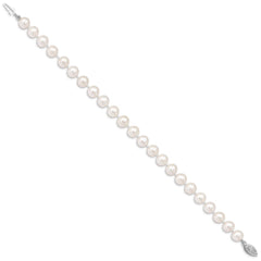 14k White Gold 7-8mm White Near Round Freshwater Cultured Pearl 7.5 inch Bracelet