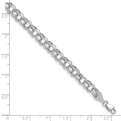 14k White Gold 6.25mm Hollow Double Link 7.25 inch Charm Bracelet