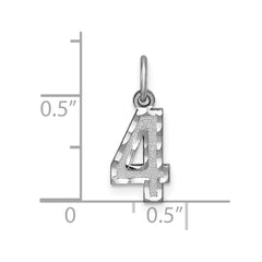 14kw Small Brushed Diamond-cut Number 4 Charm