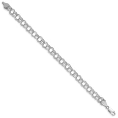 14k White Gold 7.5mm Hollow Triple Link 7.25 inch Charm Bracelet