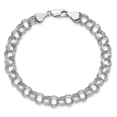 14k White Gold 7.5mm Hollow Triple Link 7.25 inch Charm Bracelet