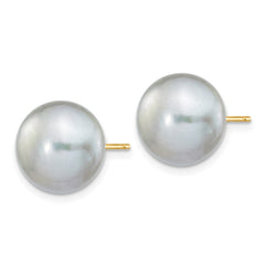 14k 10-11mm Grey Button Freshwater Cultured Pearl Stud Post Earrings