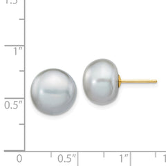 14k 10-11mm Grey Button Freshwater Cultured Pearl Stud Post Earrings