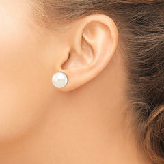 14k 11-12mm White Button Freshwater Cultured Pearl Stud Post Earrings