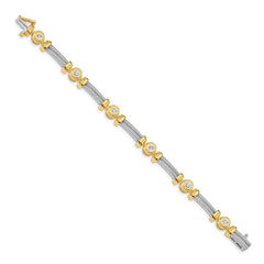 14k Two-tone Complete 1.4 carat Round VS Diamond Bezel and Twisted Bar 7 inch Bracelet