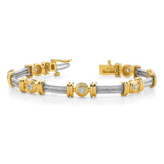 14k Two-tone Complete 1.4 carat Round VS Diamond Bezel and Twisted Bar 7 inch Bracelet