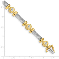 14k Two-tone Complete 1.4 carat Round VS Diamond Bezel and Twisted Bar 7 inch Bracelet