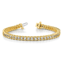 14k Complete 5.5 carat Round AA Diamond Half-Bezel 7 inch Tennis Bracelet